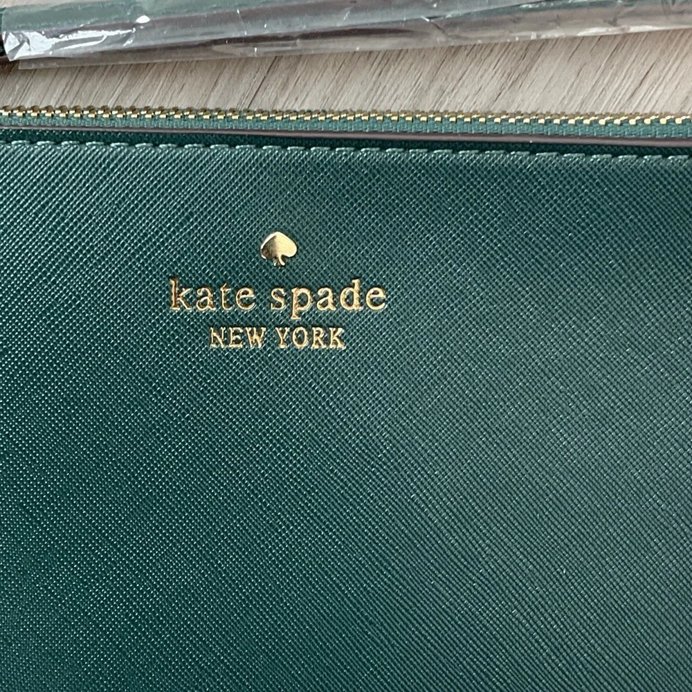 Kate Spade Forest Green Clutch with Gold Detail NWT